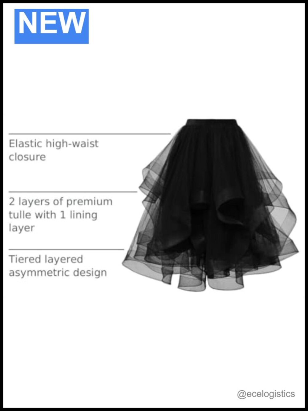 Women's Fluffy Tulle Skirt, Layered Tutu Midi Skirt with Elastic High Waist for - Picture 3 of 6